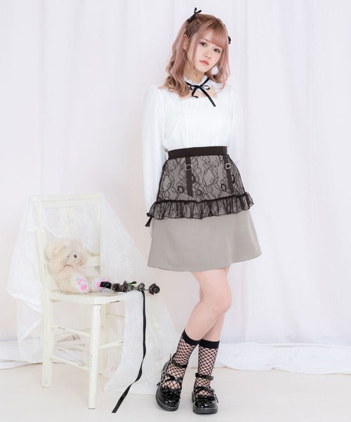 DearMyLove(ディアマイラブ)の「レースフリルガーター台形スカート(スカート・レディース・ピンク/グレー/ブラック・MEDIUM/LARGE/X-LARGE/XX-LARGE)」の2枚目の写真