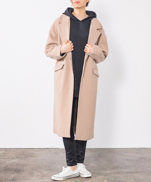 Honeys（ハニーズ）の「ゆるチェスターコート（チェスターコート・レディース・ベージュ/ダークグリーン/モカ/アイボリー/ブラック・S/L/M）」の4枚目の写真