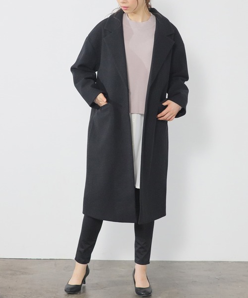 Honeys（ハニーズ）の「ゆるチェスターコート（チェスターコート・レディース・ベージュ/ダークグリーン/モカ/アイボリー/ブラック・S/L/M）」の2枚目の写真