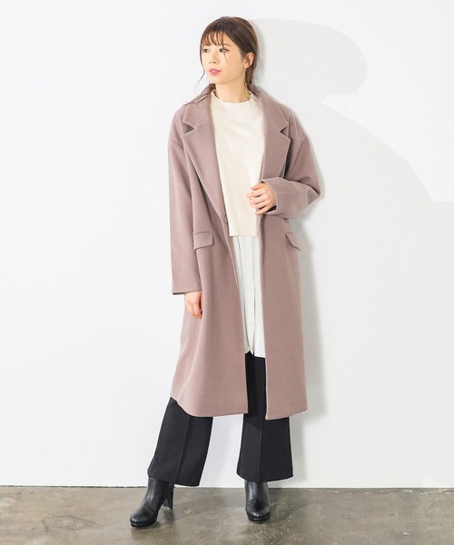 Honeys（ハニーズ）の「ゆるチェスターコート（チェスターコート・レディース・ベージュ/ダークグリーン/モカ/アイボリー/ブラック・S/L/M）」の9枚目の写真