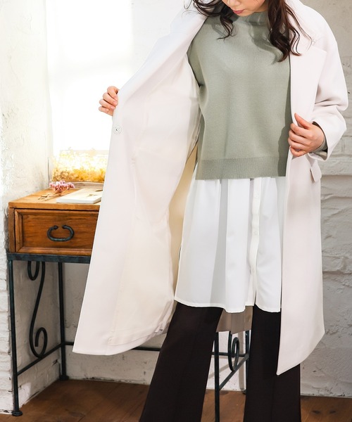 Honeys（ハニーズ）の「ゆるチェスターコート（チェスターコート・レディース・ベージュ/ダークグリーン/モカ/アイボリー/ブラック・S/L/M）」の6枚目の写真