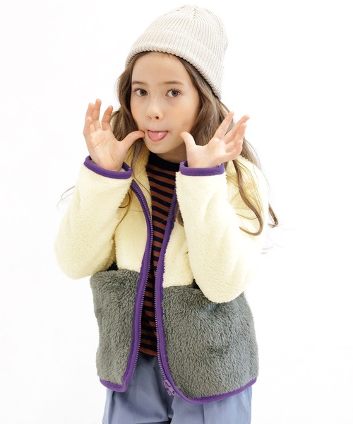 Bee des Bee（ビーデスビー）の「ボアジャケット（その他アウター・キッズ・ブラック/ダークブラウン/グレー/カーキ/アイボリー/ミント/ラベンダー/チャコール/ネイビー/ピンク/ライトピンク/ホワイト系その他・100cm/130cm/140cm/110cm/150cm/120cm）」の14枚目の写真