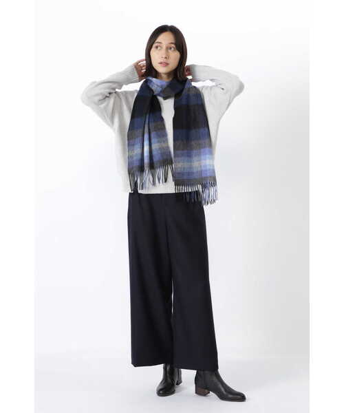 human woman（ヒューマンウーマン）の「◆ミドルゲージ編地コンビプルオーバーニット（ニット/セーター・レディース・ブルー/ブラウン/グレー・MEDIUM）」の6枚目の写真