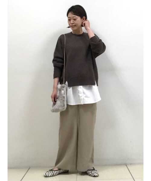 human woman（ヒューマンウーマン）の「◆ミドルゲージ編地コンビプルオーバーニット（ニット/セーター・レディース・ブルー/ブラウン/グレー・MEDIUM）」の12枚目の写真