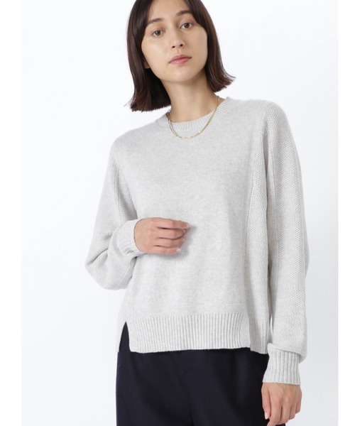 human woman（ヒューマンウーマン）の「◆ミドルゲージ編地コンビプルオーバーニット（ニット/セーター・レディース・ブルー/ブラウン/グレー・MEDIUM）」の2枚目の写真