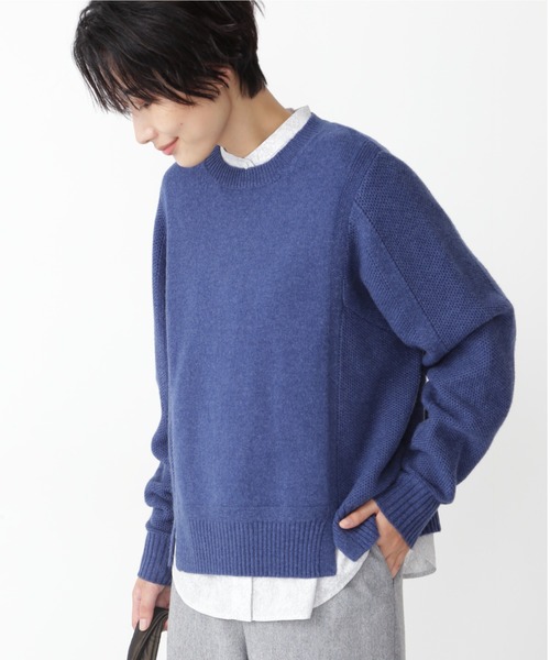 human woman（ヒューマンウーマン）の「◆ミドルゲージ編地コンビプルオーバーニット（ニット/セーター・レディース・ブルー/ブラウン/グレー・MEDIUM）」の3枚目の写真