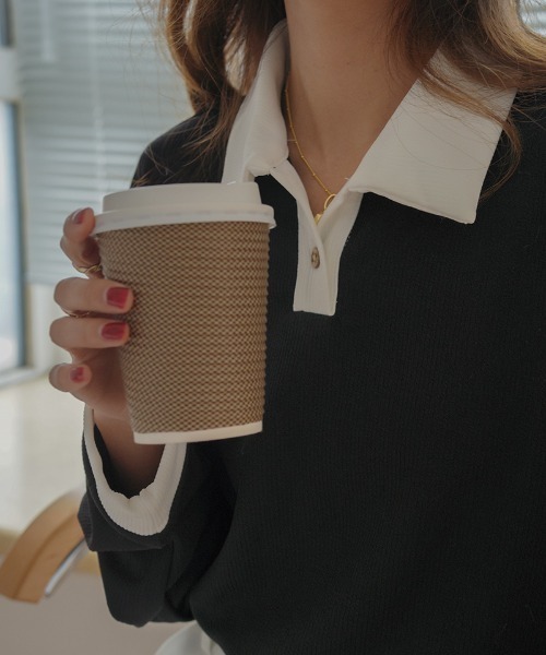 Diosfront（ディオスフロント）の「配色ポロ襟リブカットトップス（Tシャツ/カットソー・レディース・ホワイト/ブラック/ベージュ・M/L）」の16枚目の写真