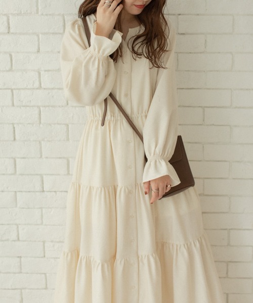 Mysa&Liina by yuririn（ミーサリーナバイユリリン）の「マイクロコールティアードワンピース（ワンピース・レディース・オフホワイト/ブラウン/マスタード・M）」の12枚目の写真