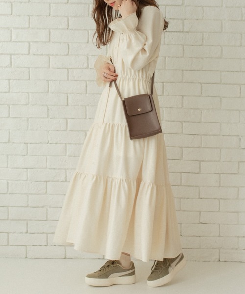 Mysa&Liina by yuririn（ミーサリーナバイユリリン）の「マイクロコールティアードワンピース（ワンピース・レディース・オフホワイト/ブラウン/マスタード・M）」の14枚目の写真