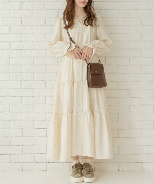 Mysa&Liina by yuririn（ミーサリーナバイユリリン）の「マイクロコールティアードワンピース（ワンピース・レディース・オフホワイト/ブラウン/マスタード・M）」の18枚目の写真