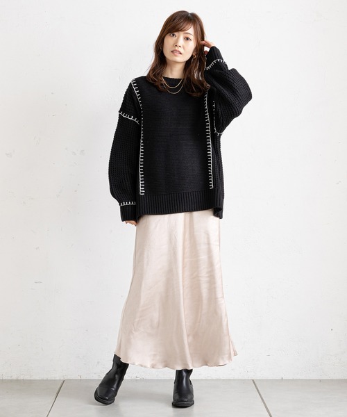 prose verse(プロズヴェール)の「配色ブランケットステッチニット(ニット/セーター・レディース・グリーン/アイボリー/ブラック/ベージュ・MEDIUM)」の21枚目の写真