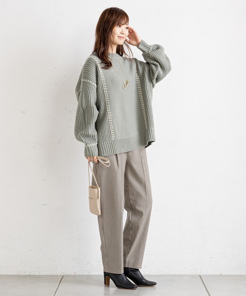 prose verse(プロズヴェール)の「配色ブランケットステッチニット(ニット/セーター・レディース・グリーン/アイボリー/ブラック/ベージュ・MEDIUM)」の11枚目の写真