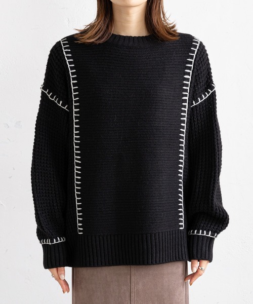 prose verse(プロズヴェール)の「配色ブランケットステッチニット(ニット/セーター・レディース・グリーン/アイボリー/ブラック/ベージュ・MEDIUM)」の20枚目の写真