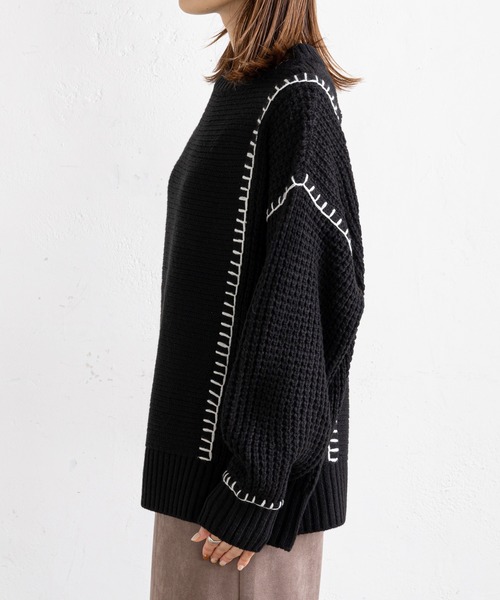 prose verse(プロズヴェール)の「配色ブランケットステッチニット(ニット/セーター・レディース・グリーン/アイボリー/ブラック/ベージュ・MEDIUM)」の12枚目の写真