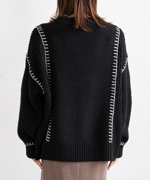 prose verse(プロズヴェール)の「配色ブランケットステッチニット(ニット/セーター・レディース・グリーン/アイボリー/ブラック/ベージュ・MEDIUM)」の8枚目の写真