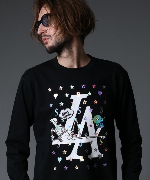 STUD MUFFIN（スタッドマフィン）の「mlt3635-5.6ozコットン天竺 LA BONE&パッチ LS Tシャツ（Tシャツ/カットソー・メンズ・ホワイト/ブラック・2/4/3）」の5枚目の写真