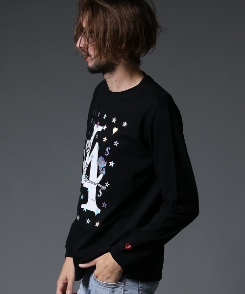 STUD MUFFIN（スタッドマフィン）の「mlt3635-5.6ozコットン天竺 LA BONE&パッチ LS Tシャツ（Tシャツ/カットソー・メンズ・ホワイト/ブラック・2/4/3）」の6枚目の写真