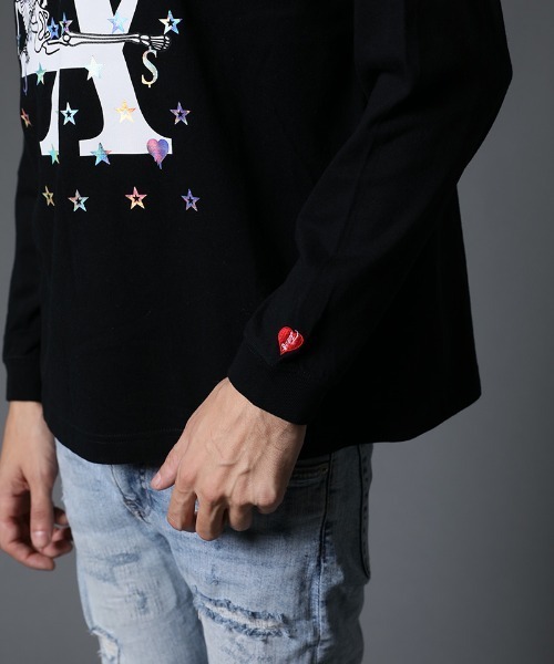 STUD MUFFIN（スタッドマフィン）の「mlt3635-5.6ozコットン天竺 LA BONE&パッチ LS Tシャツ（Tシャツ/カットソー・メンズ・ホワイト/ブラック・2/4/3）」の9枚目の写真