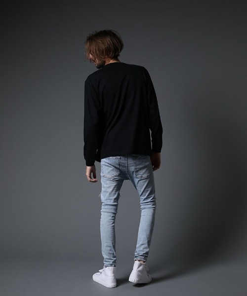 STUD MUFFIN（スタッドマフィン）の「mlt3635-5.6ozコットン天竺 LA BONE&パッチ LS Tシャツ（Tシャツ/カットソー・メンズ・ホワイト/ブラック・2/4/3）」の13枚目の写真