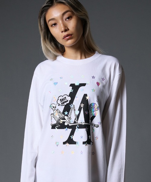 STUD MUFFIN（スタッドマフィン）の「mlt3635-5.6ozコットン天竺 LA BONE&パッチ LS Tシャツ（Tシャツ/カットソー・メンズ・ホワイト/ブラック・2/4/3）」の14枚目の写真