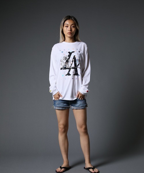 STUD MUFFIN（スタッドマフィン）の「mlt3635-5.6ozコットン天竺 LA BONE&パッチ LS Tシャツ（Tシャツ/カットソー・メンズ・ホワイト/ブラック・2/4/3）」の19枚目の写真