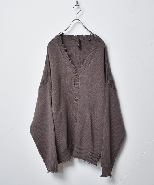 アクリルバルキーニット ダメージルーズVネックカーディガン（カーディガン/ボレロ）｜Starting Over（スターティングオーバー）