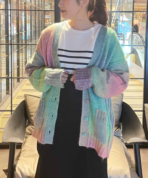 AS KNOW AS PINKY（アズノゥアズピンキー）の「だんだん染まりゆくニットカーディガン（カーディガン/ボレロ・レディース・ピンク系その他/オレンジ系その他/レインボー・FREE）」の3枚目の写真