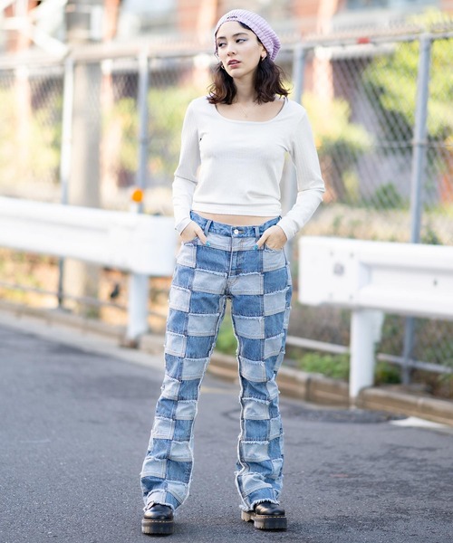 X-girl（エックスガール）の「RIB KNIT BERET（ハンチング/ベレー帽・レディース・ブラック/ベージュ/ライトパープル・ONE SIZE）」の4枚目の写真