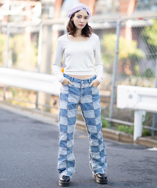 X-girl（エックスガール）の「RIB KNIT BERET（ハンチング/ベレー帽・レディース・ブラック/ベージュ/ライトパープル・ONE SIZE）」の8枚目の写真