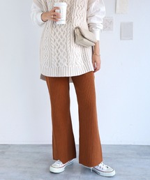 ストレッチリブニットフレアパンツ