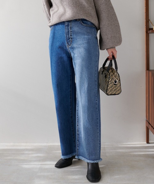 DISCOAT（ディスコート）の「デニム配色ストレートパンツ（デニムパンツ・レディース・ブラック/ブルー・MEDIUM/LARGE）」の2枚目の写真