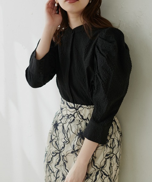 natural couture(ナチュラルクチュール)の「【WEB限定】スタンドカラーお上品ブラウス(シャツ/ブラウス・レディース・ブラック/アイボリー/ミント/その他1/その他2・FREE)」の3枚目の写真