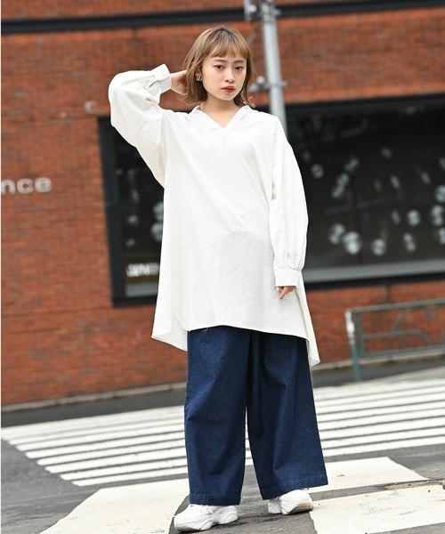 NAVY（ネイビー）の「オーガニックコットン タックストレートワイドパンツ（その他パンツ・レディース・ワンウォッシュ/アイボリー/ブラック・L/M）」の16枚目の写真