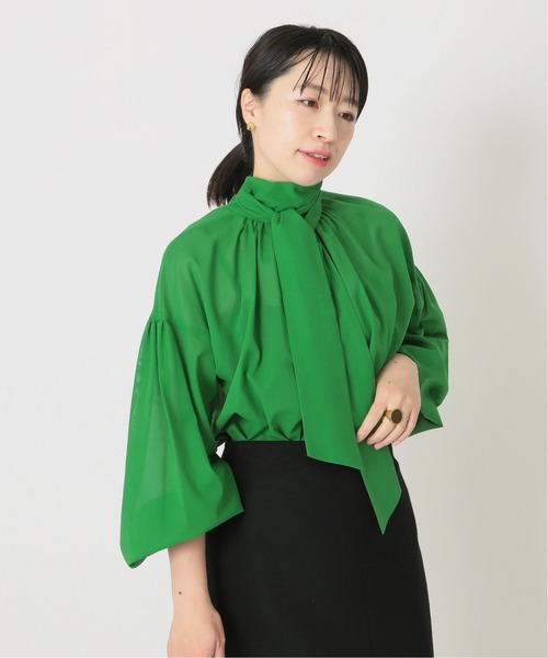 journal standard L'essage（ジャーナルスタンダードレサージュ）の「STボイル/レーヨンフラワーボウタイブラウス◆（シャツ/ブラウス・レディース・ネイビー/ナチュラル/グリーン系その他・FREE）」の10枚目の写真