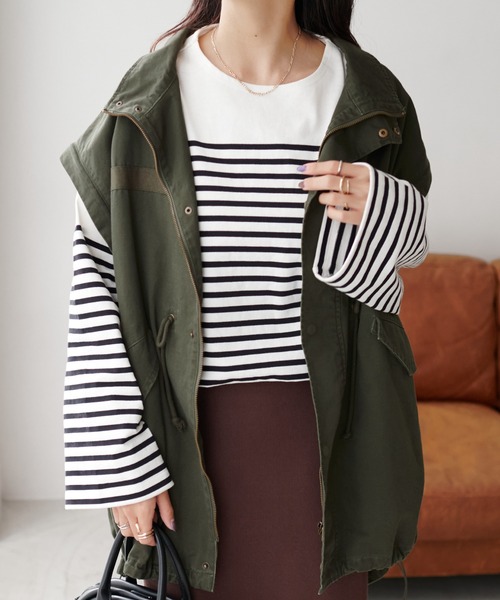 DISCOAT（ディスコート）の「≪新色追加！≫【WEB限定】バスクボーダービッグロングスリーブ（Tシャツ/カットソー・レディース・ブラック/ネイビー/ピンク/オレンジ/ブルー/ブラック×ホワイト/ブラウン/グリーン系その他/イエロー/ベビーピンク/スカイブルー/キャメル/レッド・FREE）」の18枚目の写真