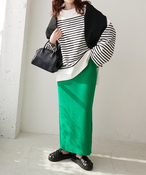 DISCOAT（ディスコート）の「≪新色追加！≫【WEB限定】バスクボーダービッグロングスリーブ（Tシャツ/カットソー・レディース・ブラック/ネイビー/ピンク/オレンジ/ブルー/ブラック×ホワイト/ブラウン/グリーン系その他/イエロー/ベビーピンク/スカイブルー/キャメル/レッド・FREE）」の14枚目の写真