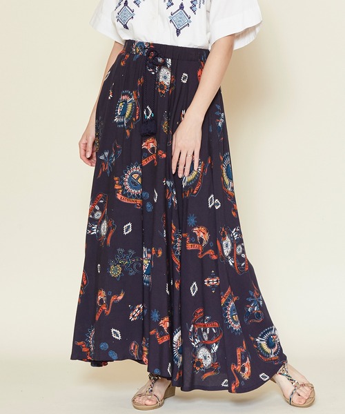 チャイハネ（チャイハネ）の「【チャイハネ】サンティーロングスカート（スカート・レディース・ターコイズブルー/パープル/カーキ/ブラック/ベージュ・FREE）」の2枚目の写真