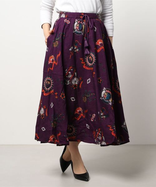 チャイハネ（チャイハネ）の「【チャイハネ】サンティーロングスカート（スカート・レディース・ターコイズブルー/パープル/カーキ/ブラック/ベージュ・FREE）」の6枚目の写真