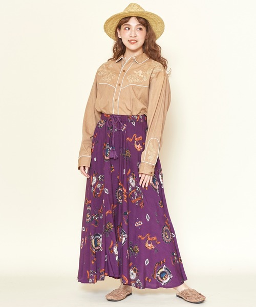 チャイハネ（チャイハネ）の「【チャイハネ】サンティーロングスカート（スカート・レディース・ターコイズブルー/パープル/カーキ/ブラック/ベージュ・FREE）」の9枚目の写真