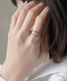 2バタフライモチーフ ラインストーンリング