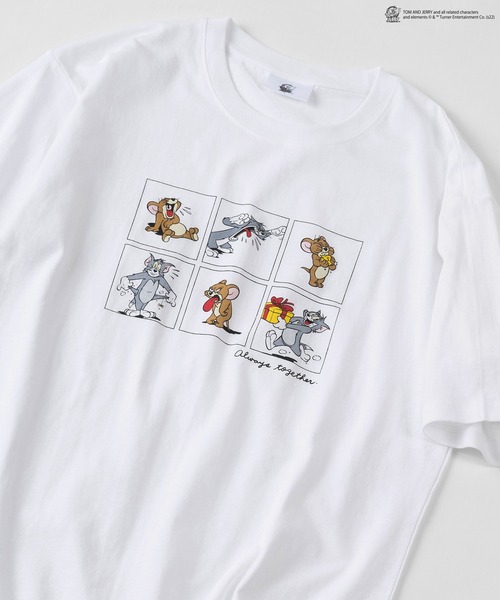 Tom&Jerry(トムアンドジェリー)の「【TOM&JERRY/トムとジェリー】BOXイラスト&レトログラフィックプリント Tシャツ/ 半袖Tシャツ(Tシャツ/カットソー・レディース・ホワイト/ブラック/ダークグリーン/ベージュ/ネイビー/オフホワイト/ライトパープル/グレイッシュベージュ・M/L)」の2枚目の写真