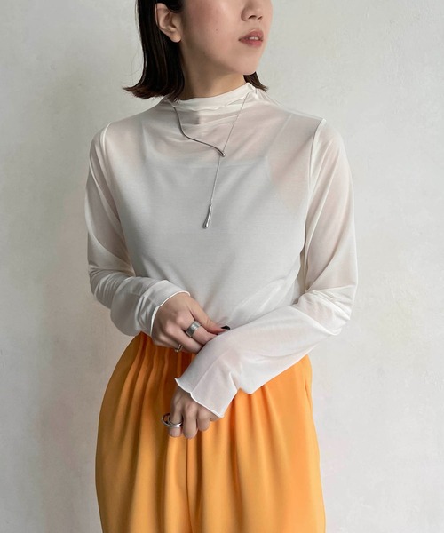 CAPRICIEUX LE'MAGE（カプリシューレマージュ）の「シースルーハイネックTシャツ（Tシャツ/カットソー・レディース・チャコールグレー/ホワイト系その他・FREE）」の2枚目の写真