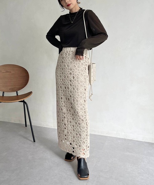 CAPRICIEUX LE'MAGE（カプリシューレマージュ）の「シースルーハイネックTシャツ（Tシャツ/カットソー・レディース・チャコールグレー/ホワイト系その他・FREE）」の8枚目の写真