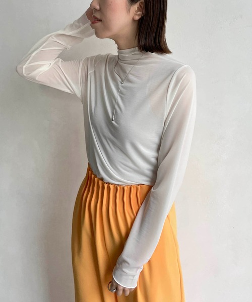 CAPRICIEUX LE'MAGE（カプリシューレマージュ）の「シースルーハイネックTシャツ（Tシャツ/カットソー・レディース・チャコールグレー/ホワイト系その他・FREE）」の13枚目の写真