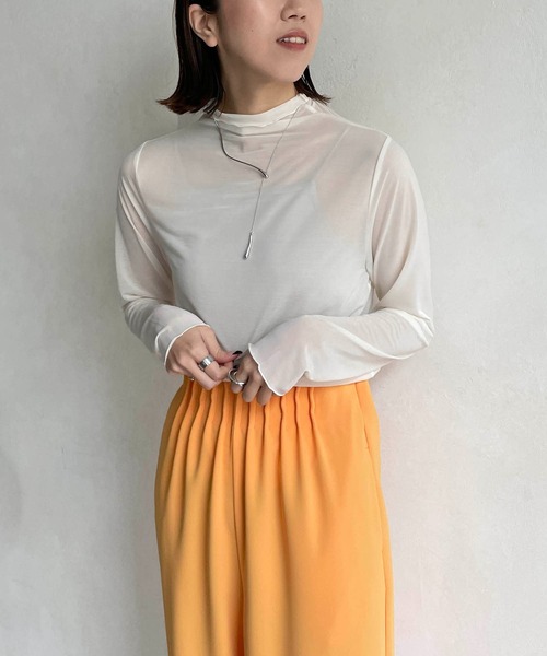 CAPRICIEUX LE'MAGE（カプリシューレマージュ）の「シースルーハイネックTシャツ（Tシャツ/カットソー・レディース・チャコールグレー/ホワイト系その他・FREE）」の14枚目の写真