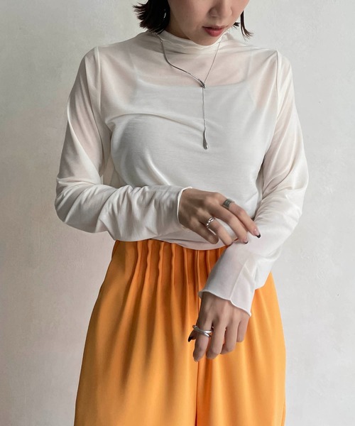 CAPRICIEUX LE'MAGE（カプリシューレマージュ）の「シースルーハイネックTシャツ（Tシャツ/カットソー・レディース・チャコールグレー/ホワイト系その他・FREE）」の15枚目の写真