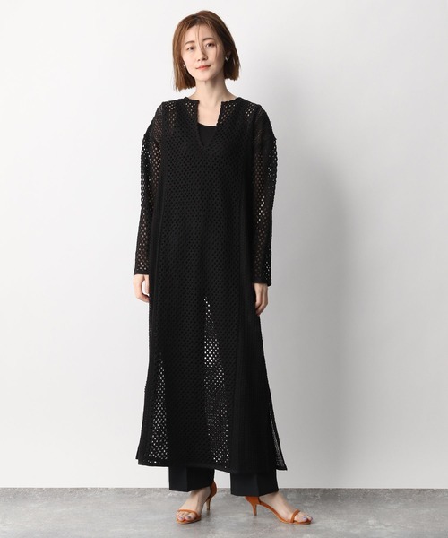 A part by(アパートバイ)の「Coメッシュパッチワークワンピース 266235(ワンピース・レディース・ブラック/アイボリー・FREE)」の1枚目の写真