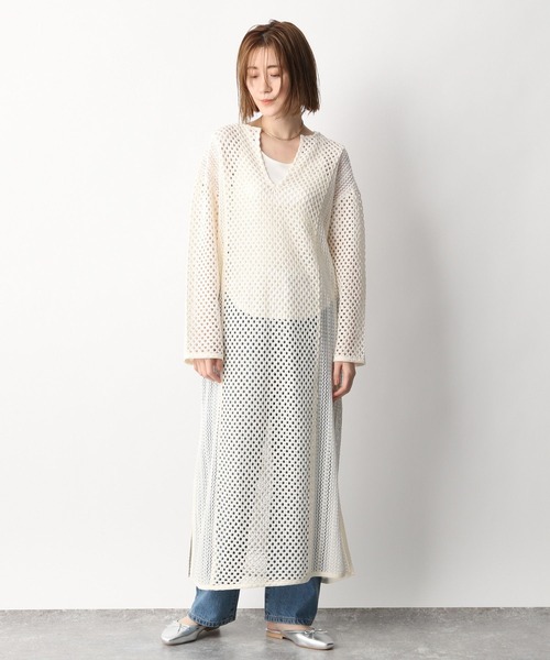 A part by(アパートバイ)の「Coメッシュパッチワークワンピース 266235(ワンピース・レディース・ブラック/アイボリー・FREE)」の8枚目の写真