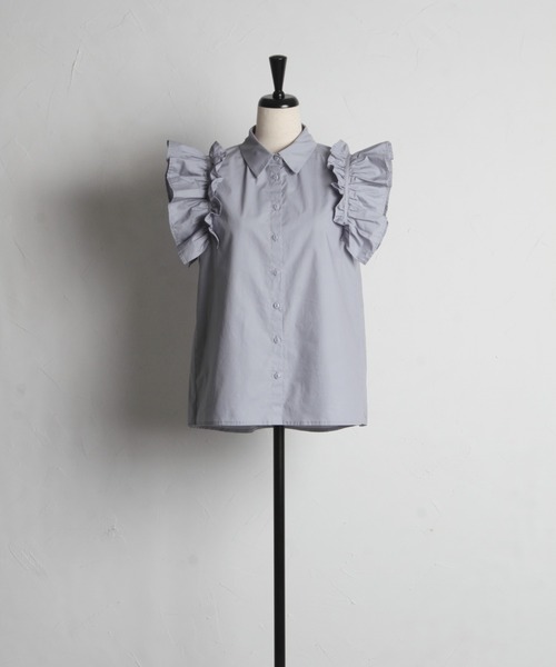 tocco closet（トッコ　クローゼット）の「肩ギャザーフリル付きノースリーブコットンブラウス（シャツ/ブラウス・レディース・ブラック/オフホワイト/ブルー/チェック/ピンク・M/FREE）」の10枚目の写真