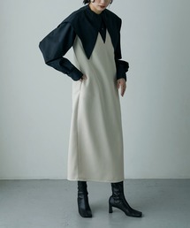 Vネック ポンチ ロングワンピース